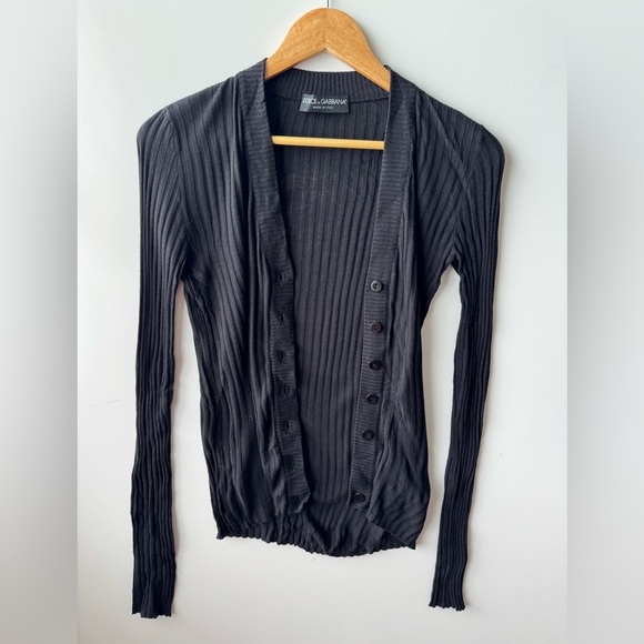 Dolce &‎ Gabbana Virgin Wool Black Ribbed Knit Cardigan Sweater Size: US 6 - Picture 1 of 10